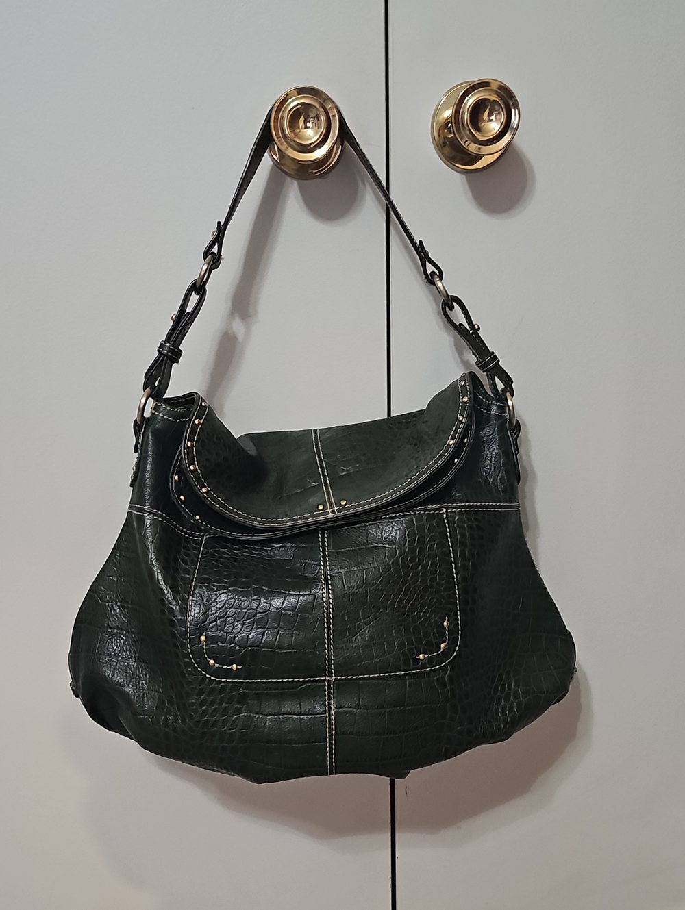 Maxx New York Dark Green Croc-Embossed Shoulder Bag